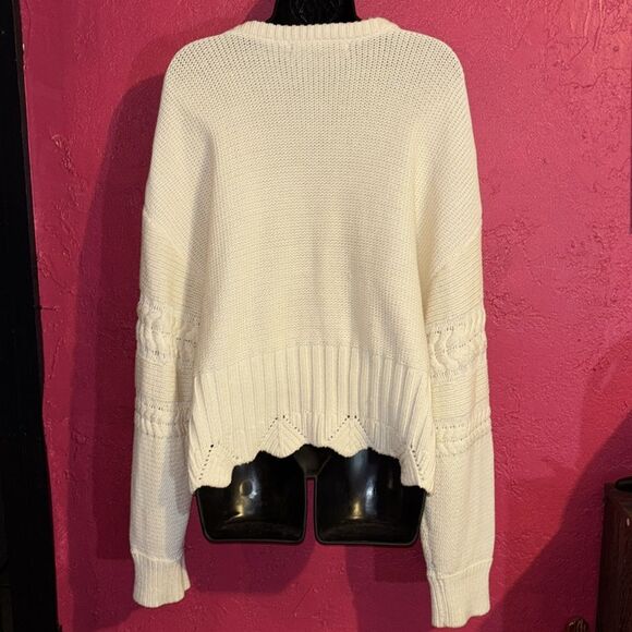 Anthropologie HAZEL Cream Cable Knit Crew Neck Sweater. Sz XL - Picture 7 of 12
